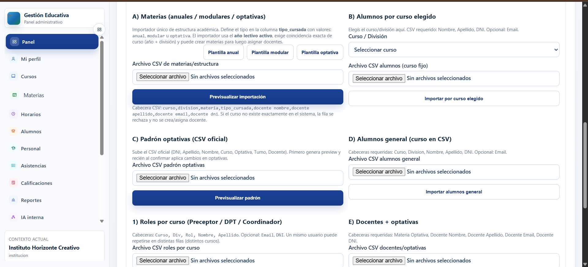 Captura de Importación Masiva CSV